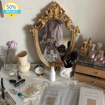 Настенное ретро-зеркало Декоративная принцесса из Старого Золота Эстетическая Зеркальная Рама Косметический комод Столик для макияжа Specchio Home Decor HX50DM  10