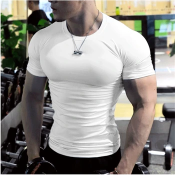 Мужская летняя футболка для фитнеса с коротким рукавом, футболки для бега, тренажерного зала, для мышц, для тренировок, Повседневная высококачественная верхняя одежда  10