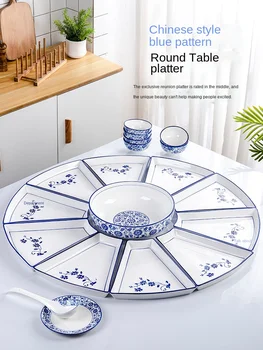 Набор посуды для воссоединения, комбинированный Веерообразный керамический круглый стол, Новогодняя посуда, Бытовые миски и тарелки  5
