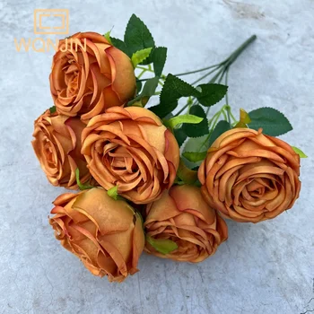 Искусственная роза с 7 Головками, Свадебный букет Невесты, реквизит для фотосъемки, Украшение для дома и сада, Имитация Шелкового букета Роз.  5
