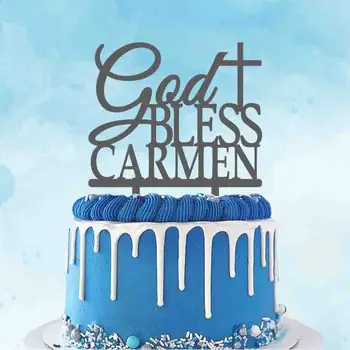 Персонализированный топпер для торта для крещения Пользовательское имя, Благослови Бог детей, украшение торта для крещения  5