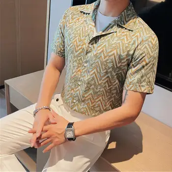 Рубашка с цветочным принтом с V-образным вырезом, гавайская рубашка, мужская одежда, свободные дышащие мужские рубашки, летняя мужская рубашка, уличные повседневные топы с коротким рукавом  4
