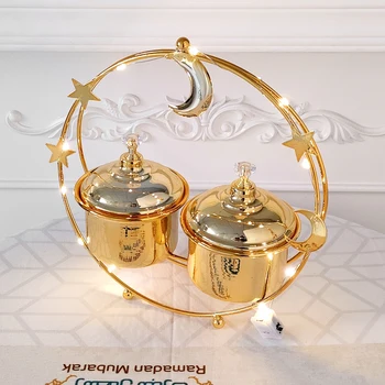 Новый Металлический Золотой Рамадан Поднос Для Еды Лампа Eid Mubark Украшение для Дома 2023 Eid Исламский Рамадан Карим Мусульманский Фестиваль Орнамент  5