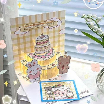 Поздравительные открытки с Днем рождения Светящиеся поздравительные открытки со светодиодной подсветкой в виде конверта, открытка для торта M6CE  5