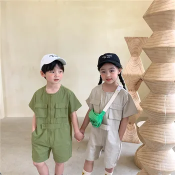 Детская мода унисекс в корейском стиле, однотонные боди с короткими рукавами для мальчиков и девочек, негабаритные слитные комплекты  10