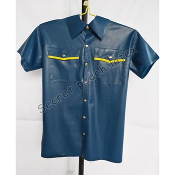 Латексная мужская рубашка поло, латексный повседневный топ с короткими рукавами, резина 0,4 мм ПО ИНДИВИДУАЛЬНОМУ заказу  5