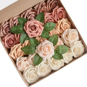 25 Головок 8 см искусственных розовых цветов из пенополиэтилена Букет Невесты Цветок для свадебной вечеринки Декоративный цветок для скрапбукинга своими руками с коробкой  5