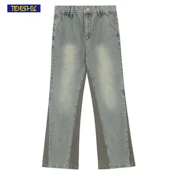 Мужская уличная одежда, повседневные джинсовые брюки, винтажные джинсы в стиле пэчворк, выстиранные потертые Свободные брюки с прямыми штанинами, мужские брюки на молнии  5