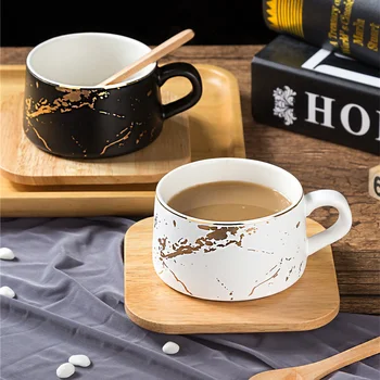 Кофейная чашка с золотым мраморным рисунком в Скандинавском стиле, европейская керамическая чашка, черно-белая керамическая чашка  4
