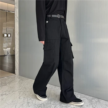 Весенние брюки 2023 года в корейском стиле с индивидуальными карманами, мужские повседневные свободные однотонные брюки для мужчин, размер M-XL  5