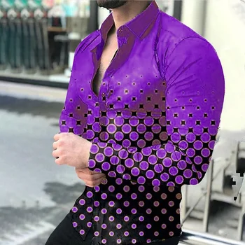 2023 мужские рубашки с 4 цветными пятнами, уменьшающими фиолетовый кардиган с 3D принтом и длинными рукавами, модный дизайн, гавайская рубашка для вечеринки 6XL  3