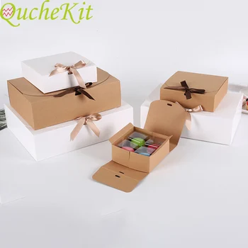 Подарочная коробка из Крафт-бумаги с бантом, Упаковка для выпечки, Коробка для белого торта, Рождественский декор 2021, Картонные коробки для Свадебных подарков, Принадлежности для вечеринок.  5