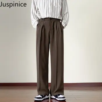 Мужские брюки Juspinice в японском стиле, однотонные свободные винтажные брюки в корейском стиле, прямые широкие брюки, летняя мужская одежда  5