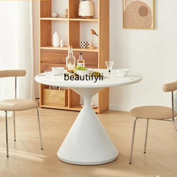 Обеденный стол Бытовой светильник Роскошный Современный Простой круглый стол во французском кремовом стиле Для маленькой квартиры круглый стол из каменной плиты  10
