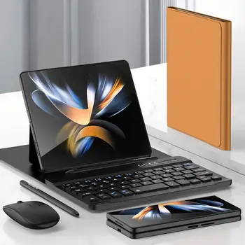 Беспроводная Bluetooth-клавиатура с регулируемым кронштейном, кожаный чехол, стилус, Bluetooth-мышь для Samsung Galaxy Z Fold 3  3