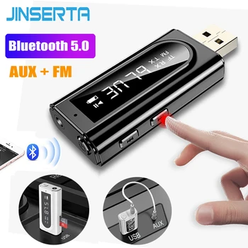 Приемник JINSERTA Bluetooth 5.0 Автомобильные MP3-плееры стереомузыка FM-передатчик Адаптер AUX для наушников Динамики комплект громкой связи  0