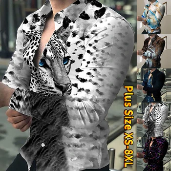 2023 Мужская Модная Праздничная Рубашка с принтом на Талию, Мужская Однобортная рубашка С лацканами, 3D Гавайская рубашка С длинным рукавом XS-8XL  5