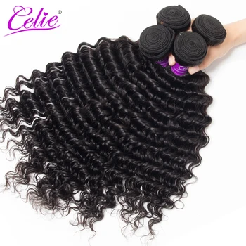 Celie Hair Перуанская Глубокая Волна, 4 Пучка, Натуральный Черный Цвет, 100% Человеческие Волосы, Плетение Пучков, Наращивание Волос Remy  5