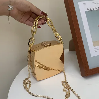 Модный дизайнерский клатч 2022 года цвета: золотистый, серебристый, в коробке из ПВХ, для вечеринок, на цепочке, через плечо, сумки через плечо, мини-кошельки и сумочки  5