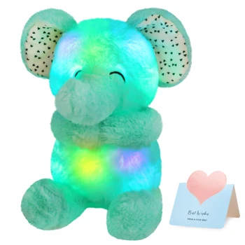 Музыкальные зеленые красочные мягкие игрушки в виде слонов со светодиодной подсветкой, Светящиеся плюшевые игрушки, милая игрушка для сна для девочек  3