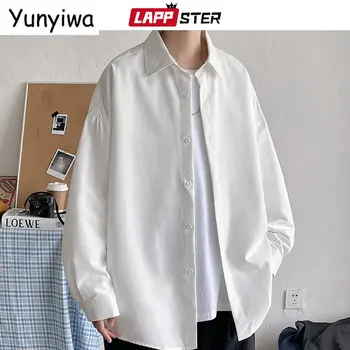 Мужская Корейская мода, Белые рубашки с длинным рукавом, Мужские Harajuku, Черная рубашка Оверсайз, Мужские рубашки на пуговицах, блузки 5XL  5