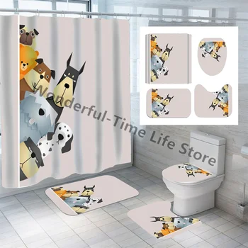 Набор штор для душа с милыми животными из мультфильма, декор для ванной комнаты с рисунком Собаки и аниме, 3D водонепроницаемая ткань для ванной, домашние шторы для детей  4
