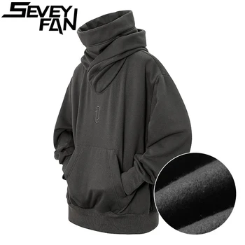 Мужская толстовка SEVEYFAN, толстовки в стиле хип-хоп, уличная одежда с ворсовым воротником в темном стиле, свободная верхняя одежда  5