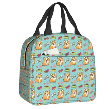 Изготовленная на заказ сумка для ланча Kawaii Corgis Wink, Женская Теплая сумка-холодильник, Изолированные ланч-боксы для детей, школы  5