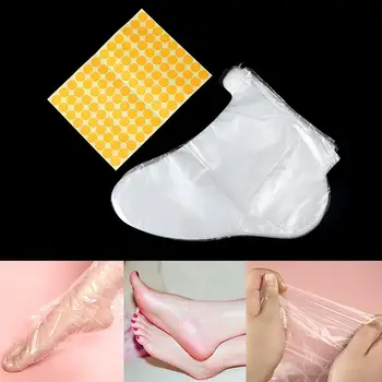 100шт прозрачного пластикового одноразового вкладыша для ванны, покрытия для педикюра, спа-воска для ног, сумка-носок  4