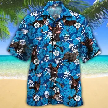 Летние Забавные Гавайские Рубашки с 3D Принтом Собаки Келпи, Повседневная Мужская Женская Пляжная Блузка С Коротким Рукавом, Модная Мужская Блузка С Отворотом  3