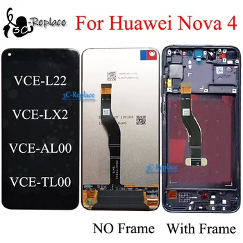 Оригинальный Черный/Синий/Красный 6,4 дюйма Для Huawei Nova 4 Nova4 VCE-L22 VCE-LX2 ЖК-дисплей С Сенсорным Экраном и Цифровым Преобразователем В Сборе /С рамкой  2