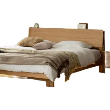 * Кровать из массива дерева Nordic Home, Прикроватная тумбочка из дуба, односпальная двуспальная кровать, современный минималистичный ночник для спальни, супружеская кровать  5