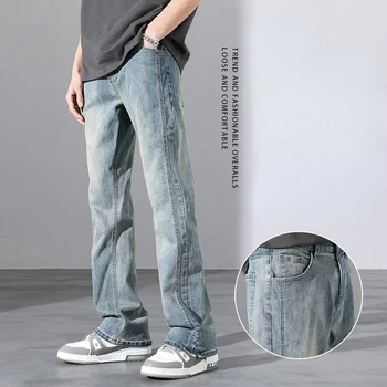 2023 Новые Корейские модные мужские мешковатые джинсы, классические мужские прямые джинсовые широкие брюки, Американский стиль, Винтажные Новые брюки D59  2