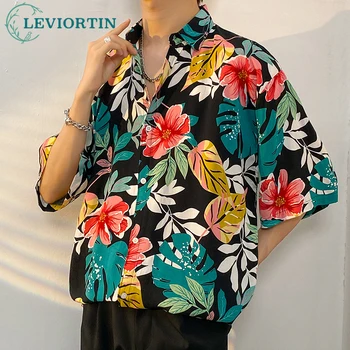 Летняя Блузка с коротким рукавом, Рубашки для мужчин, Уличная Одежда, Праздничный Пляж, Хип-хоп, Гавайский Цветочный принт, Свободная рубашка, Одежда Y2K, Унисекс  1