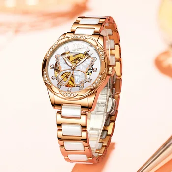 Новые женские механические часы с автоматическим полым керамическим ремешком из нержавеющей стали butterfly watch для женщин  5