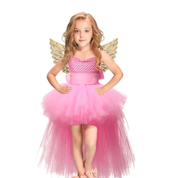 Платье принцессы с единорогом на Хэллоуин, платья ангела для косплея на день рождения, детская сетчатая юбка-пачка, Розовый кружевной костюм-слинг для девочек  4