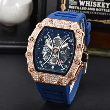 Роскошные высококачественные мужские спортивные кварцевые часы с автоматической датой, 3-контактными контактами, полнофункциональные водонепроницаемые мужские кварцевые часы RM с бриллиантами  5