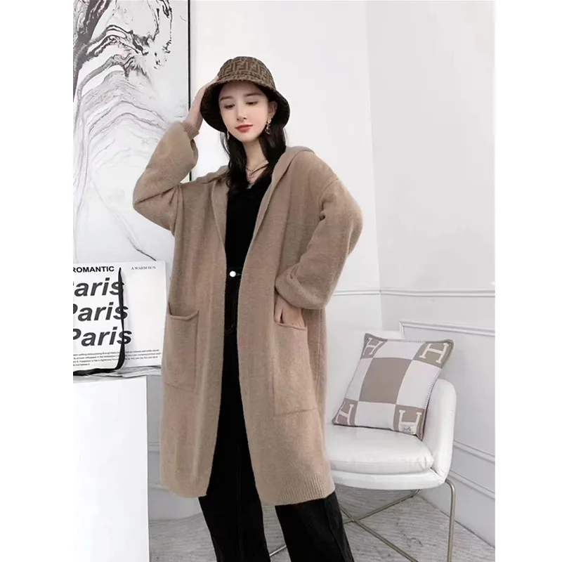 2022 Осень и зима, новое модное свободное вязаное пальто средней длины в корейском стиле, большой свитер для женщин