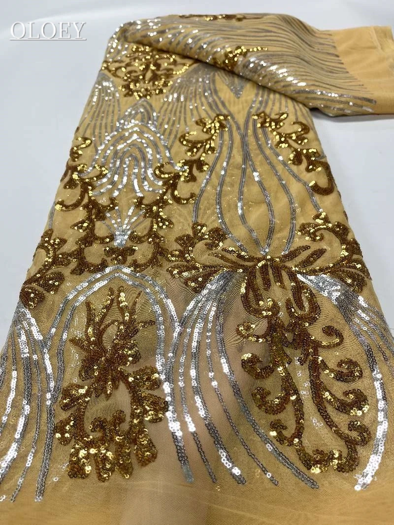2023 Высококачественная модная Французская вышивка Кружевная ткань с пайетками Африканская Нигерийская кружевная ткань для свадебного платья