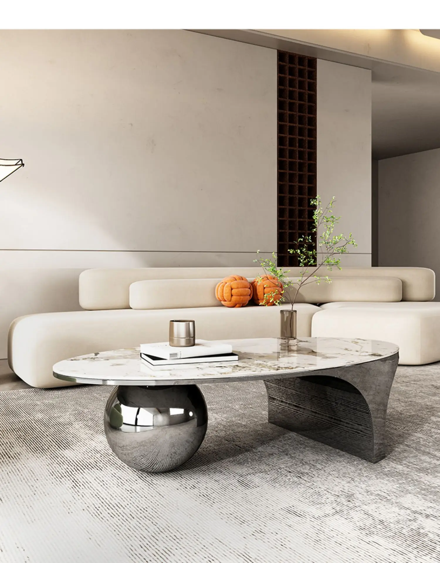 2023 чистый красный чайный столик с блестящей каменной плитой в форме шара, современный легкий роскошный домашний чайный столик с шариками для гостиной высокого класса