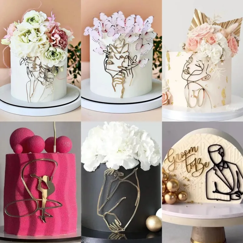 INS Gold Абстрактные минималистичные линии, Акриловые топперы для торта, балетные принадлежности для торта на день рождения ребенка, украшения для торта на День рождения