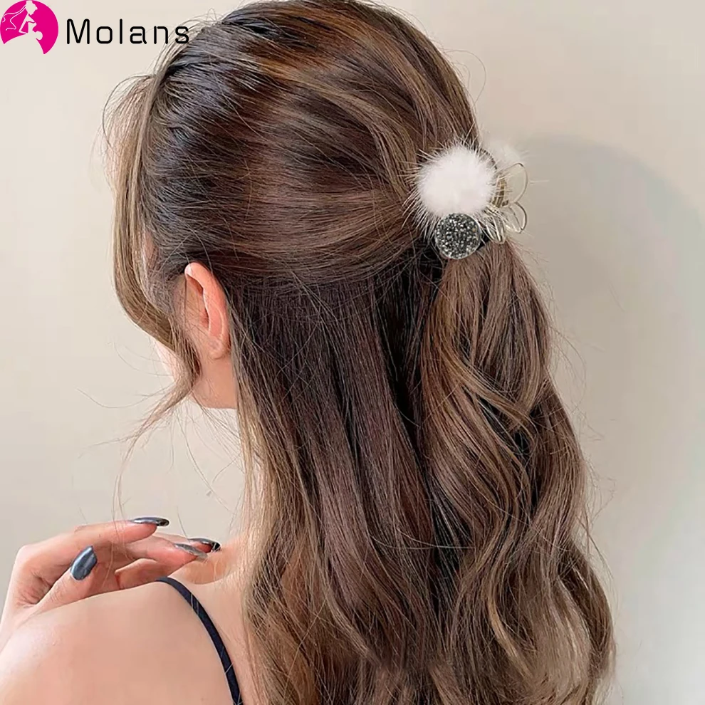 Molans Модные плюшевые вишневые когти для волос со стразами Для женщин, Маленькие заколки-крабы для волос, Аксессуары для волос для девочек