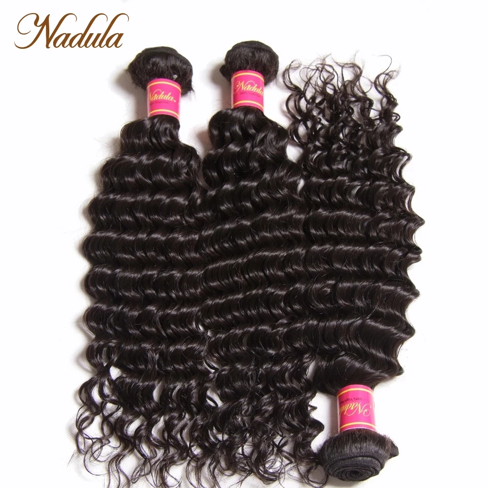 Nadula Hair Перуанские пучки волос с глубокой волной, человеческие волосы 12-26 дюймов, 3 пучка, переплетения волос Remy натурального цвета