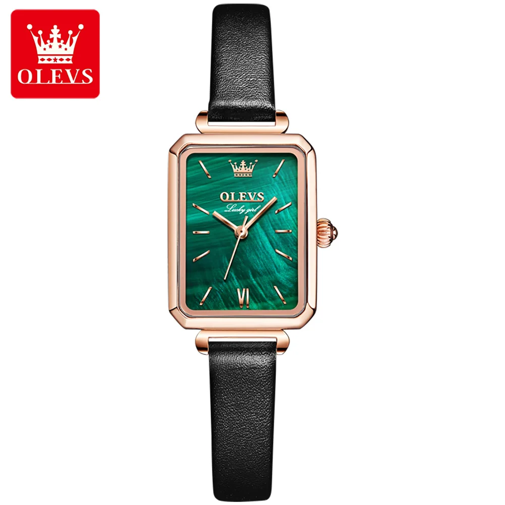 OLEVS Лидирующий бренд Кварцевые часы Модные деловые Женские часы с кожаным ремешком и зеленым циферблатом Роскошные водонепроницаемые наручные часы Спортивные для леди