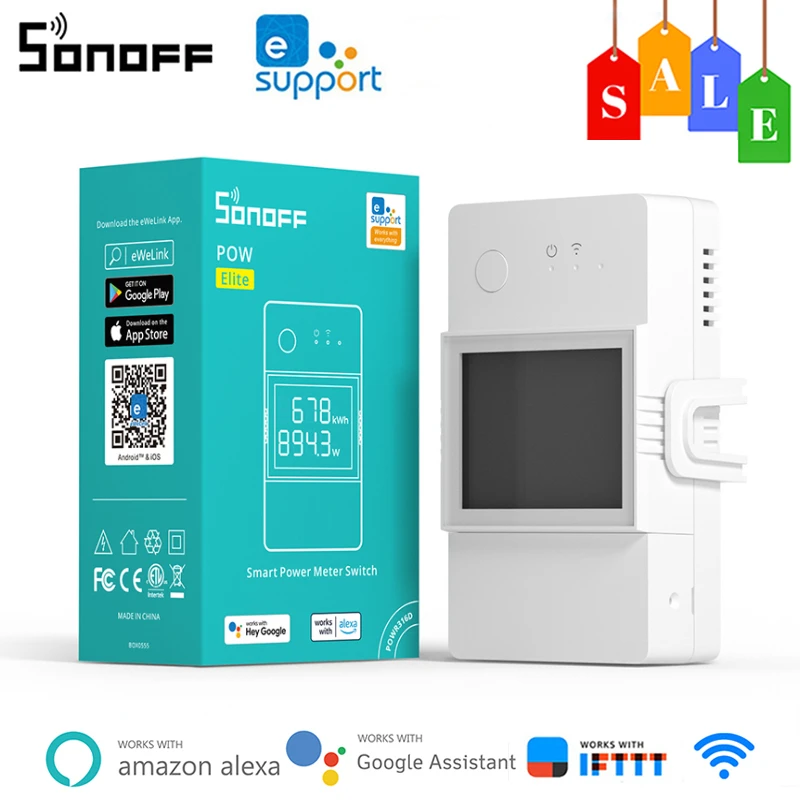 SONOFF POW Elite 16A / 20A Измеритель Мощности Smart Switch С ЖК-экраном WiFi Smart Switch Работает С приложением Alexa Google Home eWeLink
