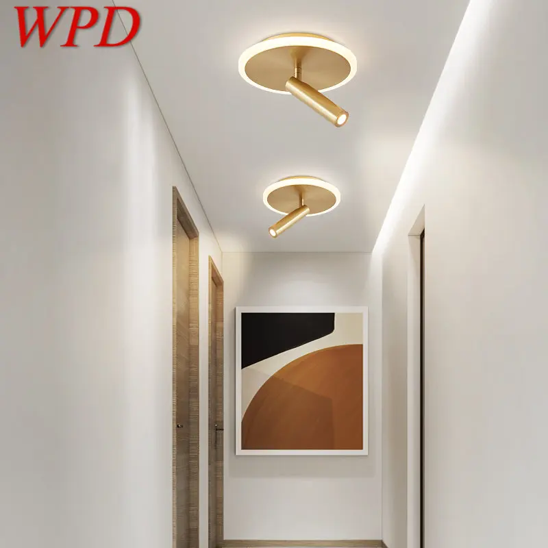 WPD Скандинавские латунные лампы для потолка LED Современная простота Золотые поворотные точечные светильники для домашнего декора крыльца и прохода