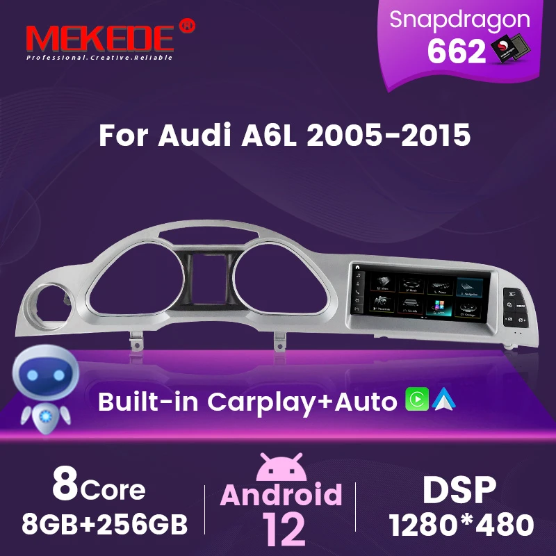 Автомагнитола для Audi A6L 2005-2015 Оригинальный стиль Android 12 All in one Snapdragon662 Мультимедийный плеер Carplay + Автоматическое голосовое управление