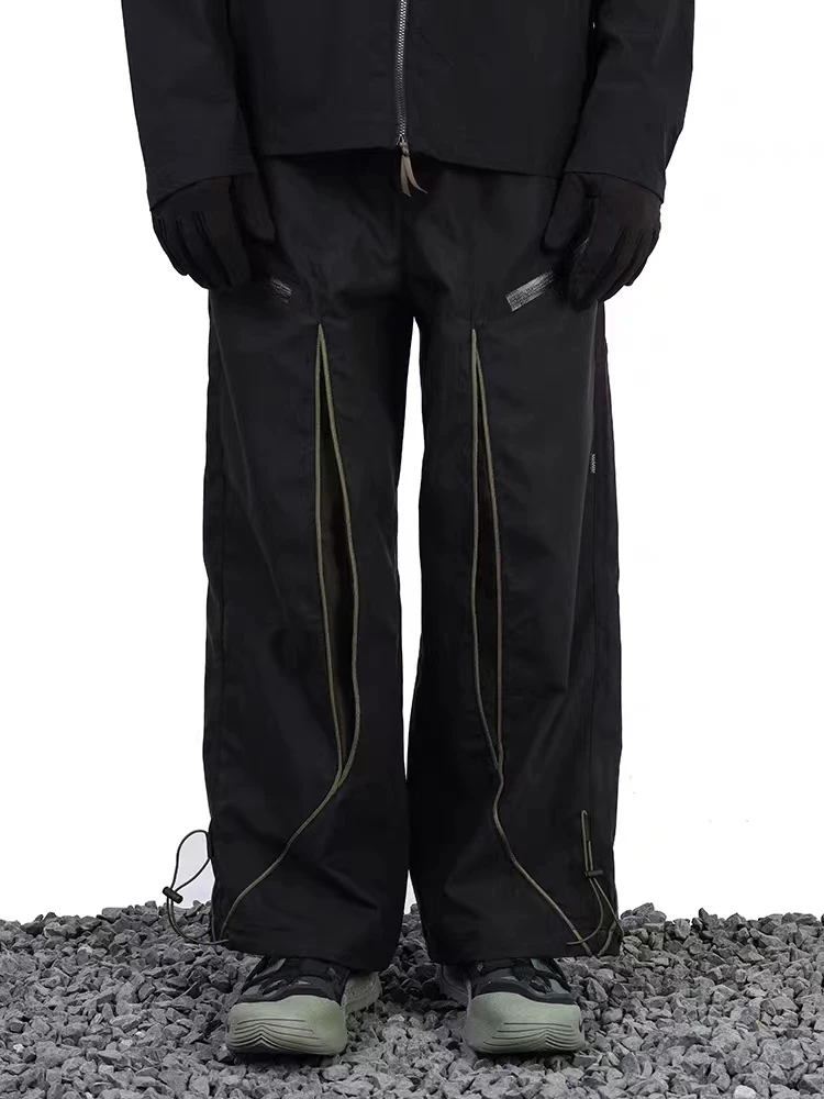 Брюки с завязками широкого силуэта Whyworks 23ss, контрастная строчка, изменяющая ширину манжетов, эстетическая одежда gorpcore urbancore