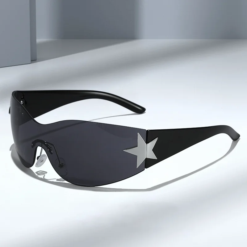 Винтажный панк-звездный бренд-дизайнер Y2k Солнцезащитные очки Женские Солнцезащитные очки для женщин Мужские Очки с защитой от ультрафиолета UV400 Оттенки Цельных очков
