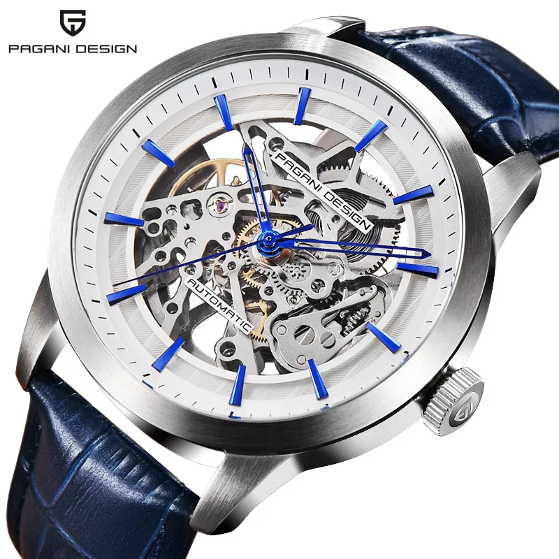 Водонепроницаемые часы PAGANI механические часы полностью автоматические выдалбливают модные наручные часы на ремне из мужских часов